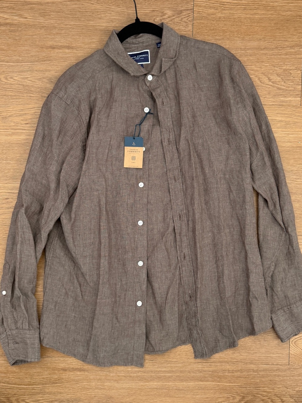 Charles Tyrwhitt Men's Brown Linen Button-Down Shirt
